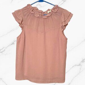 Monteau LA Ruffled Top Dusty Pink Polyester Sleeveless Womens Shirt size L